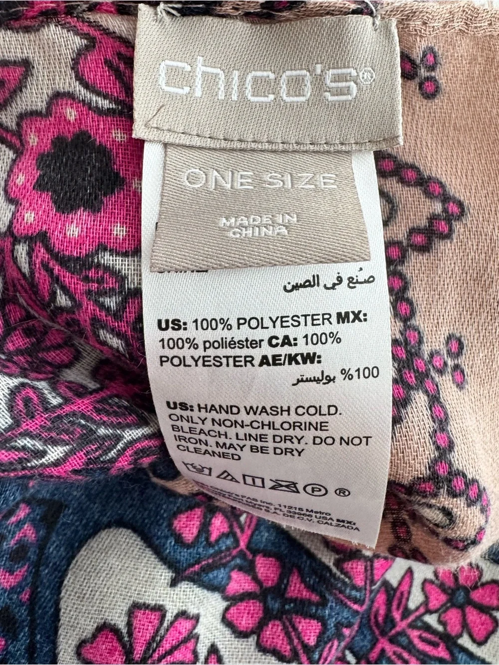 Chico's Boho Paisley Floral Oversized Scarf Wrap Shawl Pink Beige One Size